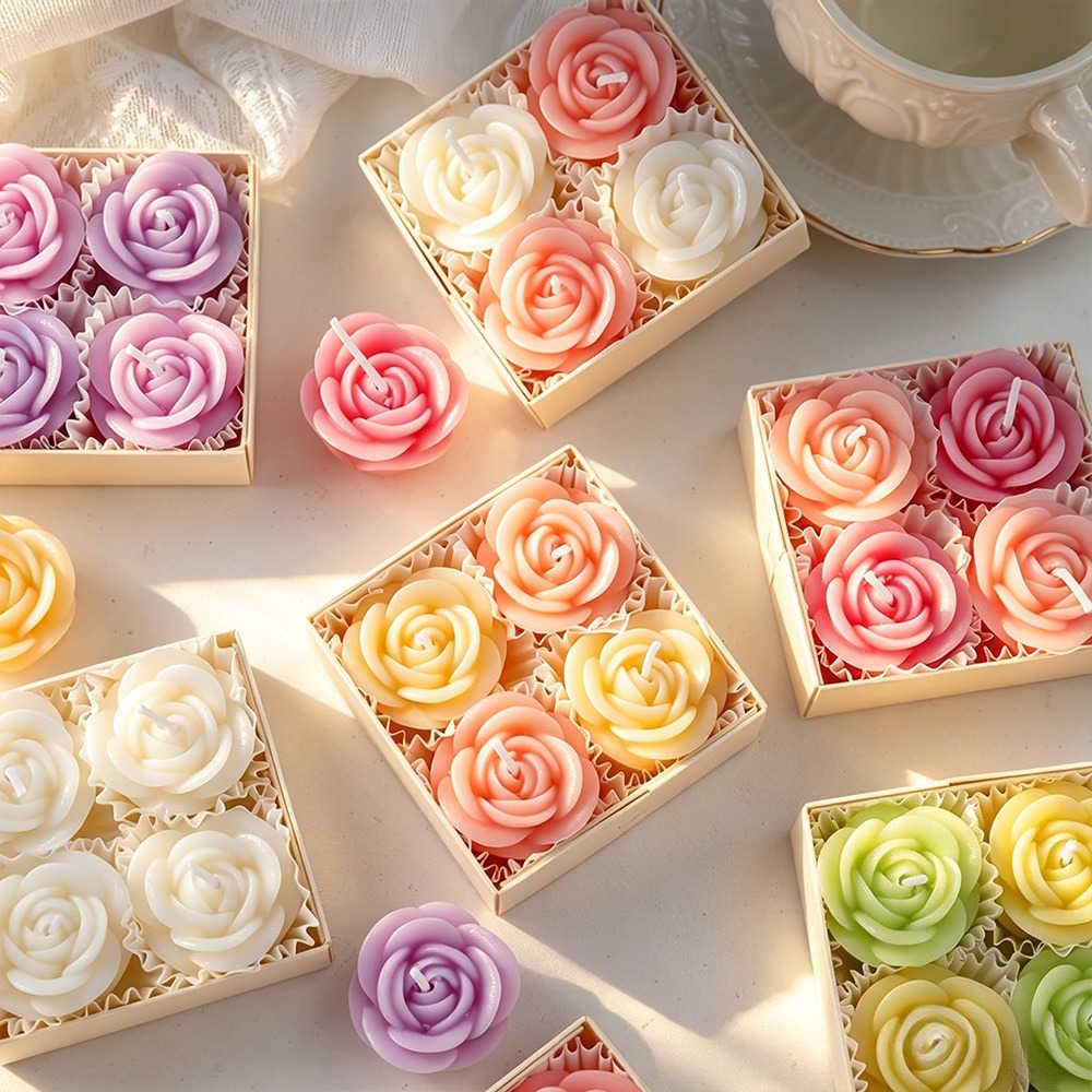 4pcs/set Rose Candle Silicone  - Candle Making Date review and price